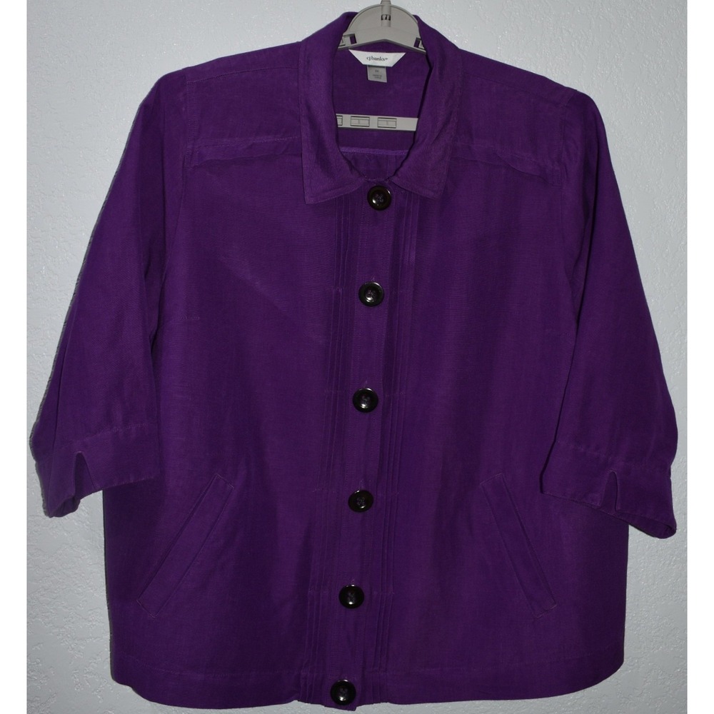 Cj Banks Purple Linen Blend Button Up Jacket 3/4 Sleeve Plus Size 2X